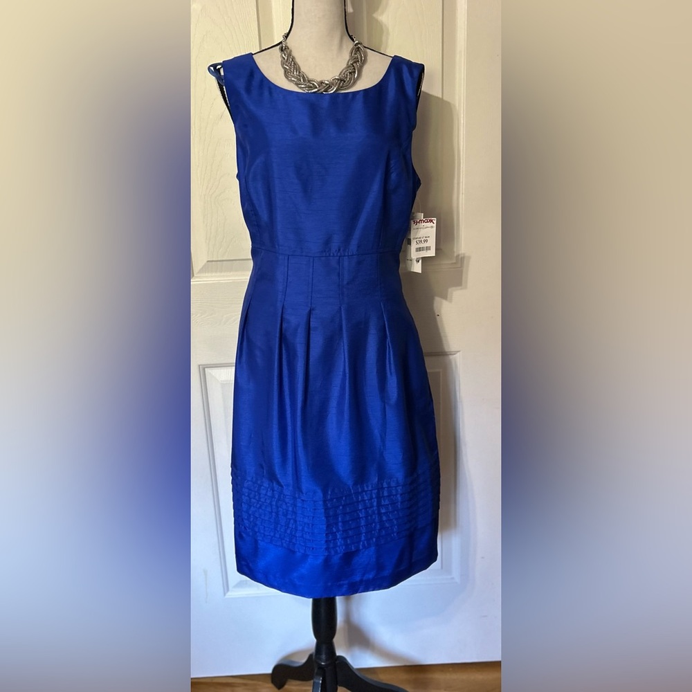 Eliza J Pleated Dress Sz14 Royal Blue Cocktail MIDI Pockets NWT Zip Sleeveless